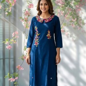 Aahana Royal Blue Peter-Pan Collar Kurta Set