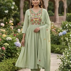 Aahana Sage Green Embroidered Anarkali Set