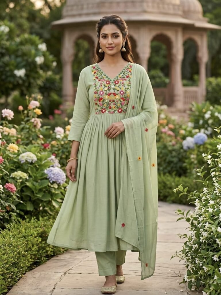 Aahana Sage Green Embroidered Anarkali Set