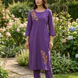 Aahana Deep Purple Embroidered Kurta Set