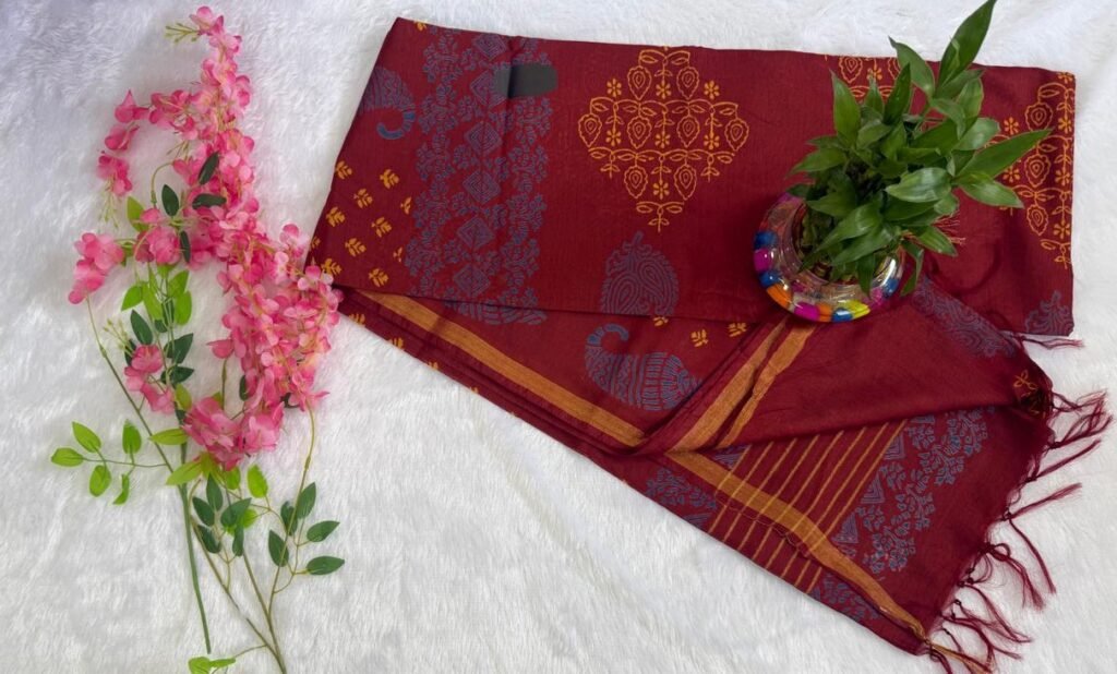 Deep Maroon Heritage Motif Print Saree