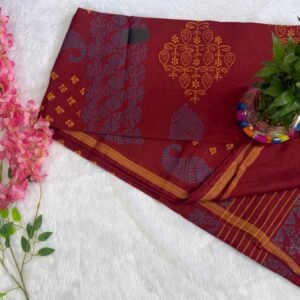 Deep Maroon Heritage Motif Print Saree
