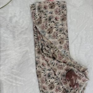 Off-white vintage cream saree with dusty rose floral print and a delicate scalloped embroidered border.