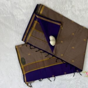Taupe Grey & Royal Purple Zari Motif Saree