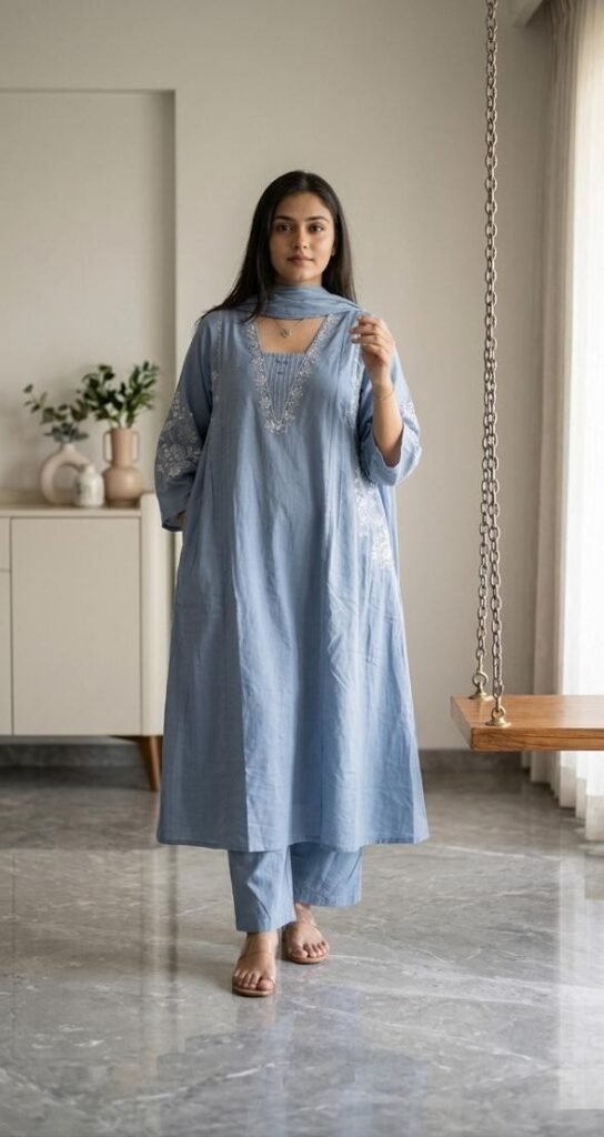 Sky Blue Embroidered Kurta Set
